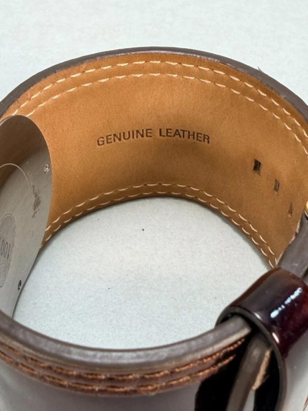 Guess Wide Cuff Watch Brown Leather Gold Tone Statement Watch